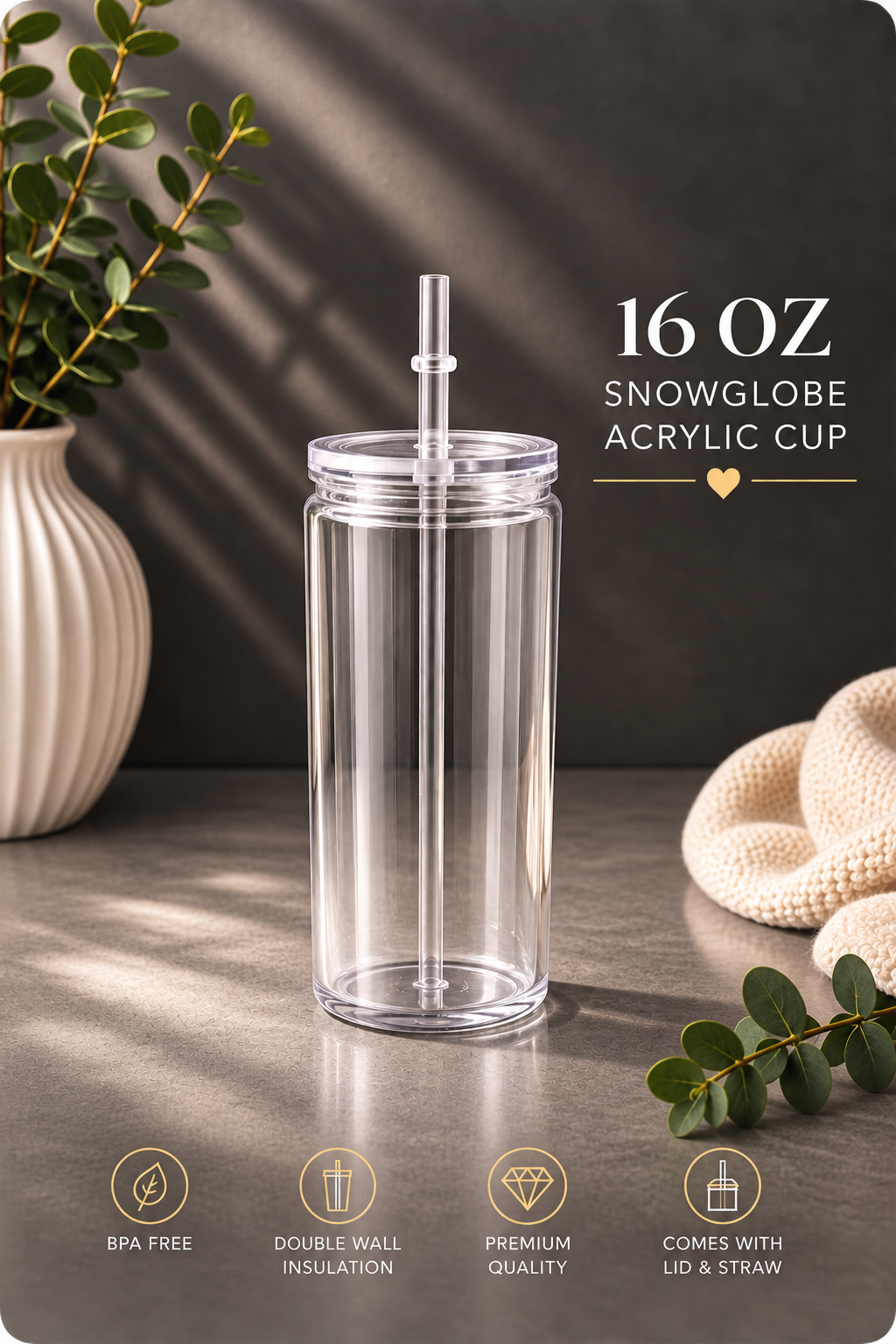 16 0Z Snowglobe Acrylic Cup